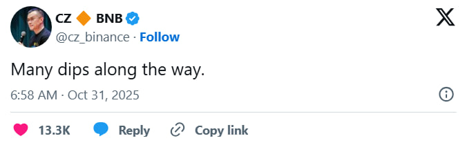 Основатель Binance Чанпэн Чжао (CZ) заявил, что рынок еще не завершил фазу снижения. После выступления главы ФРС Джерома Пауэлла биткоин просел ниже $107 000, а общие ликвидации по позициям превысили $300 млн за сутки. На фоне этого CZ отметил: